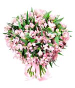 Rausvų alstromerijų puokštė