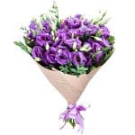 Violetinių eustomų puokštė