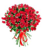 Raudonų krūminių rožių puokštė