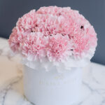 Rausvų gvazdikų dėžutė