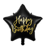 Folinis helio balionas Happy Birtday žvaigždės formos juodas