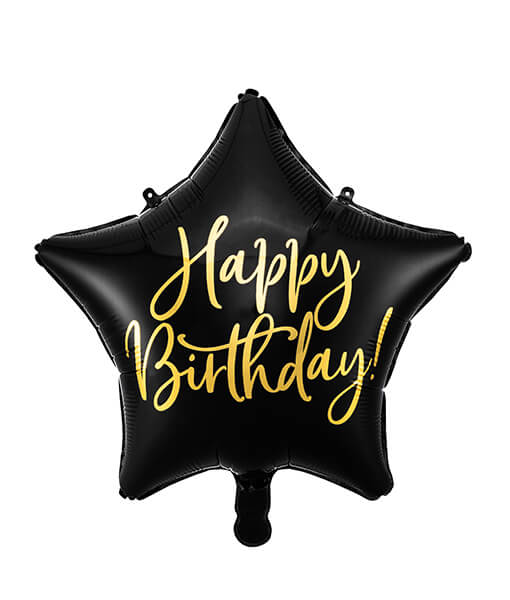Folinis helio balionas Happy Birtday žvaigždės formos juodas